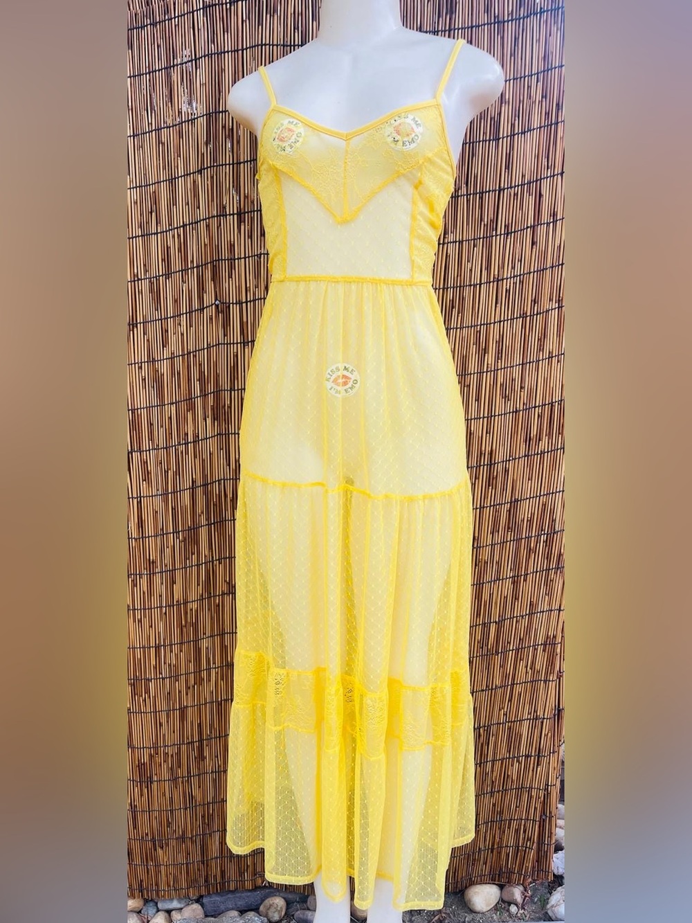 wild fable Sunny Yellow Sheer Spaghetti-Strap Maxi Dress